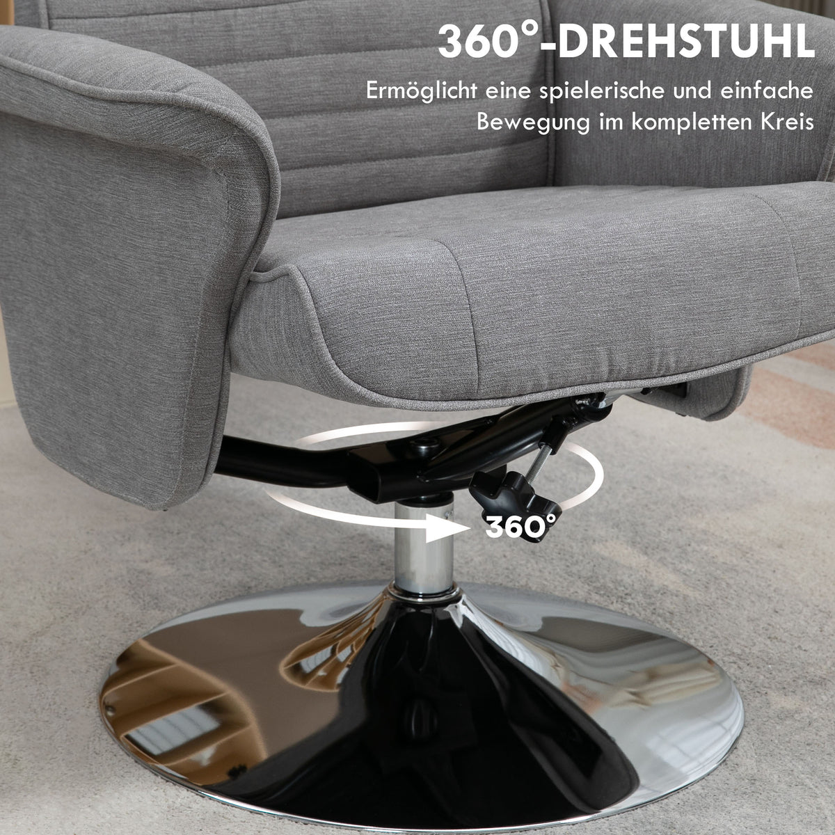 HOMCOM Relaxsessel mit Hocker, drehbar, neigbare Rückenlehne, bis 150 kg, 69 x 71 x 104 cm, Grau