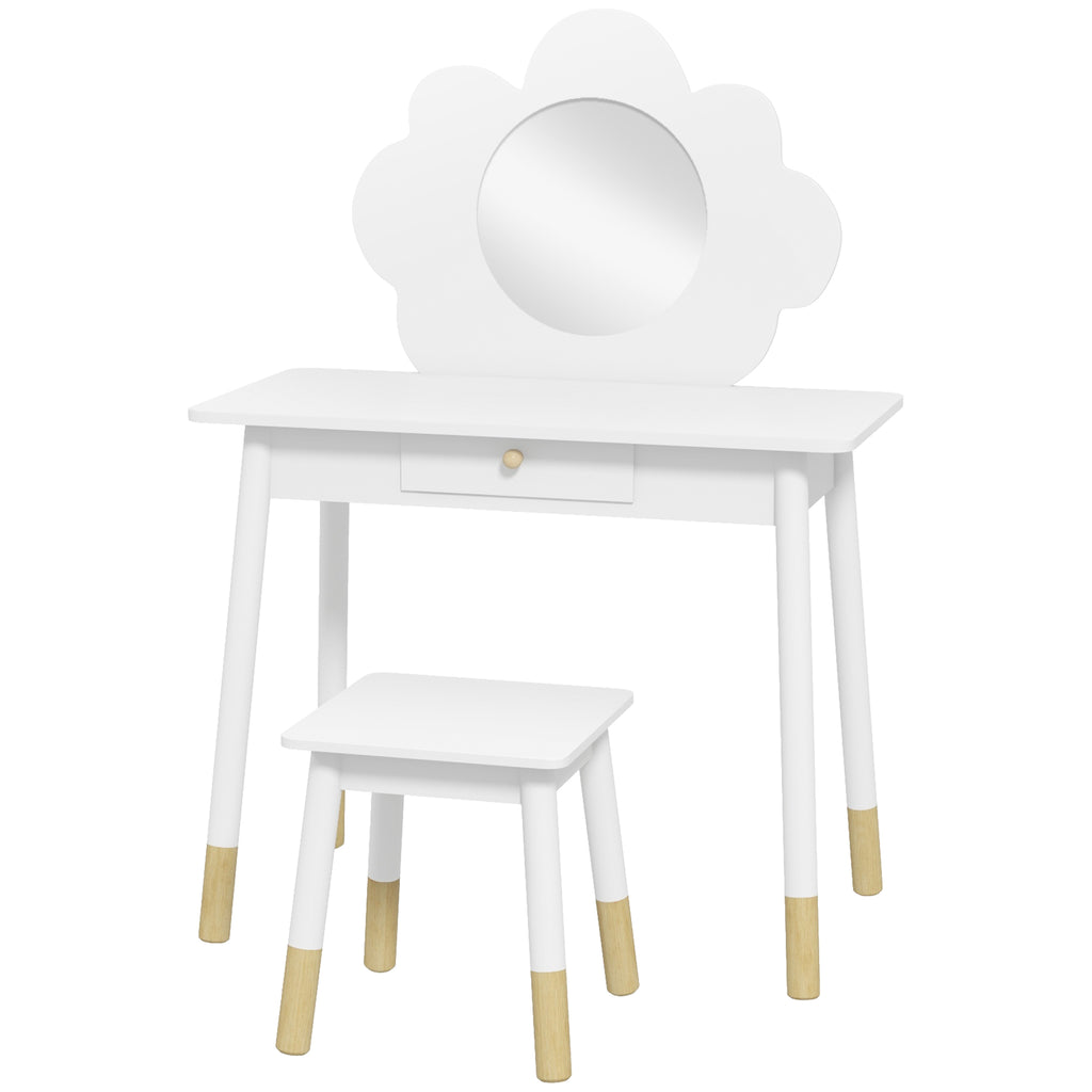 AIYAPLAY Kinder Schminktisch-Set mit Hocker, 2-teiliges Schminktisch-Set für Kinder von 3 bis 6 Jahren, Spiegel in Wolkenform, Weiß