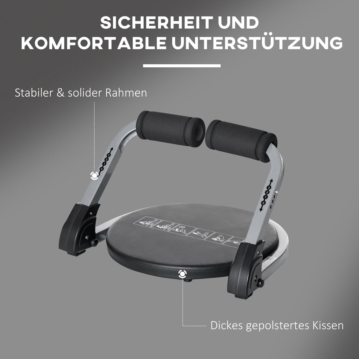 HOMCOM Bauchtrainer, multifunktional, 3 Widerstände, klappbar, leicht gebaut, Stahlrahmen, schwarz, 55 x 42 x 11-32cm