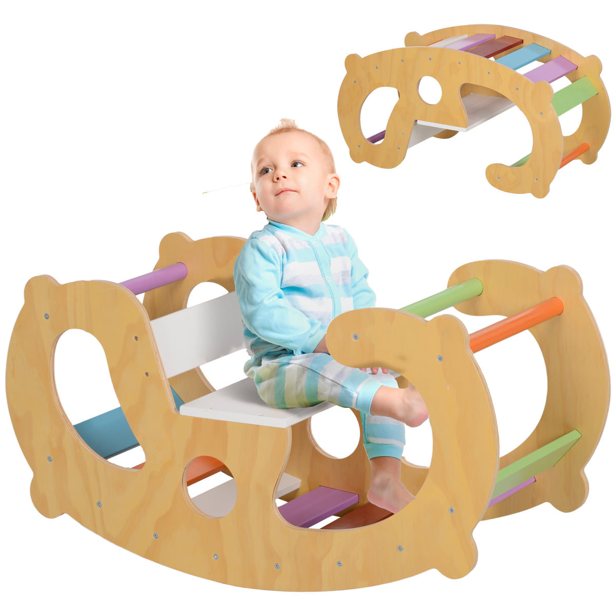 AIYAPLAY Klettergerüst und Schaukel, 2-in-1, Kiefernholz, 91x41x48 cm, für Kinder 18-48 Monate