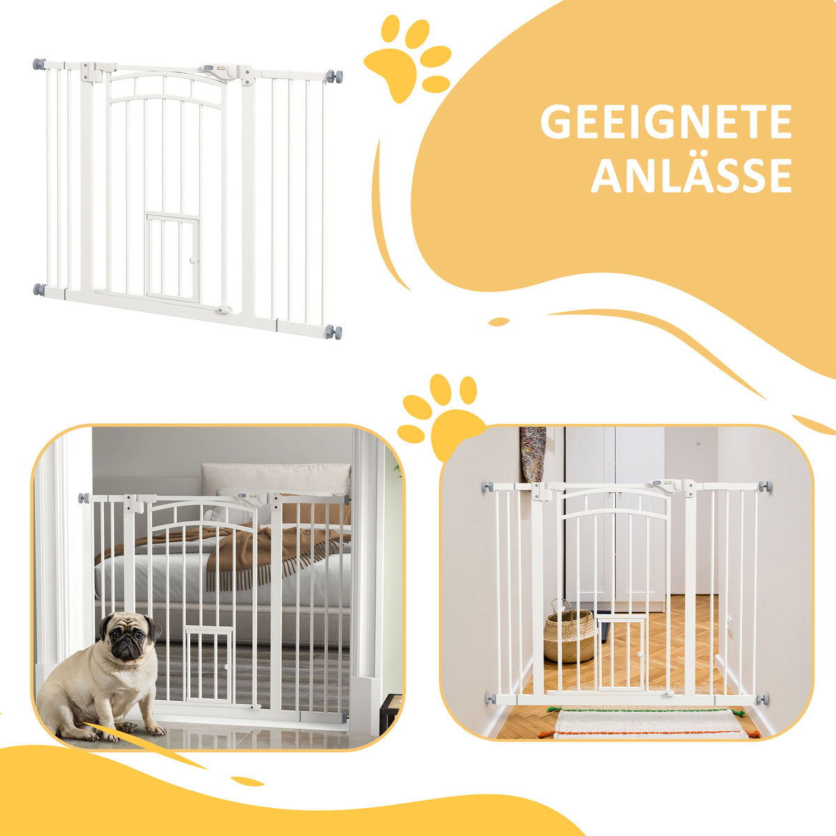 PawHut Treppenschutzgitter Hundeschutzgitter, automatisches Schließen, Einhandbedienung,100 cm x 4 cm x 76 cm, Weiß