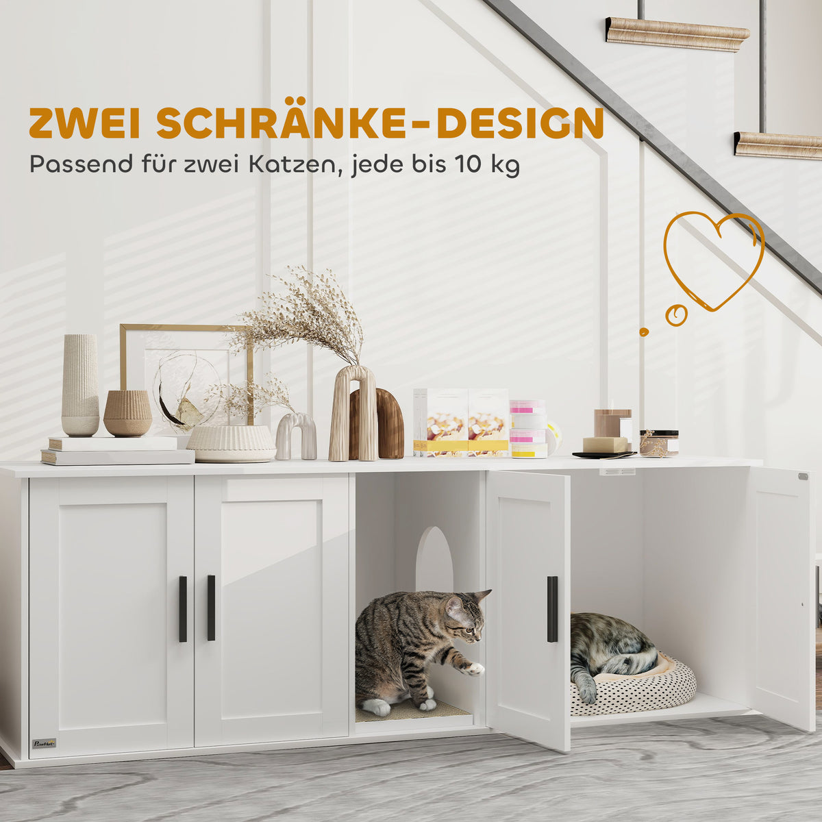 PawHut Katzenklo-Schrank Katzenhaus mit Tür Trennwand Katzentoilette für große Katzen 145 x 49 x 51 cm Weiß