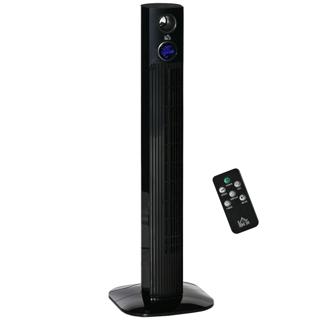 HOMCOM Turmventilator mit 70° Oszillation, 3 Modi und 3 Geschwindigkeiten, 12-Stunden Timer, 45 W, geeignet für Aromatherapie, Fernbedienung, schwarz