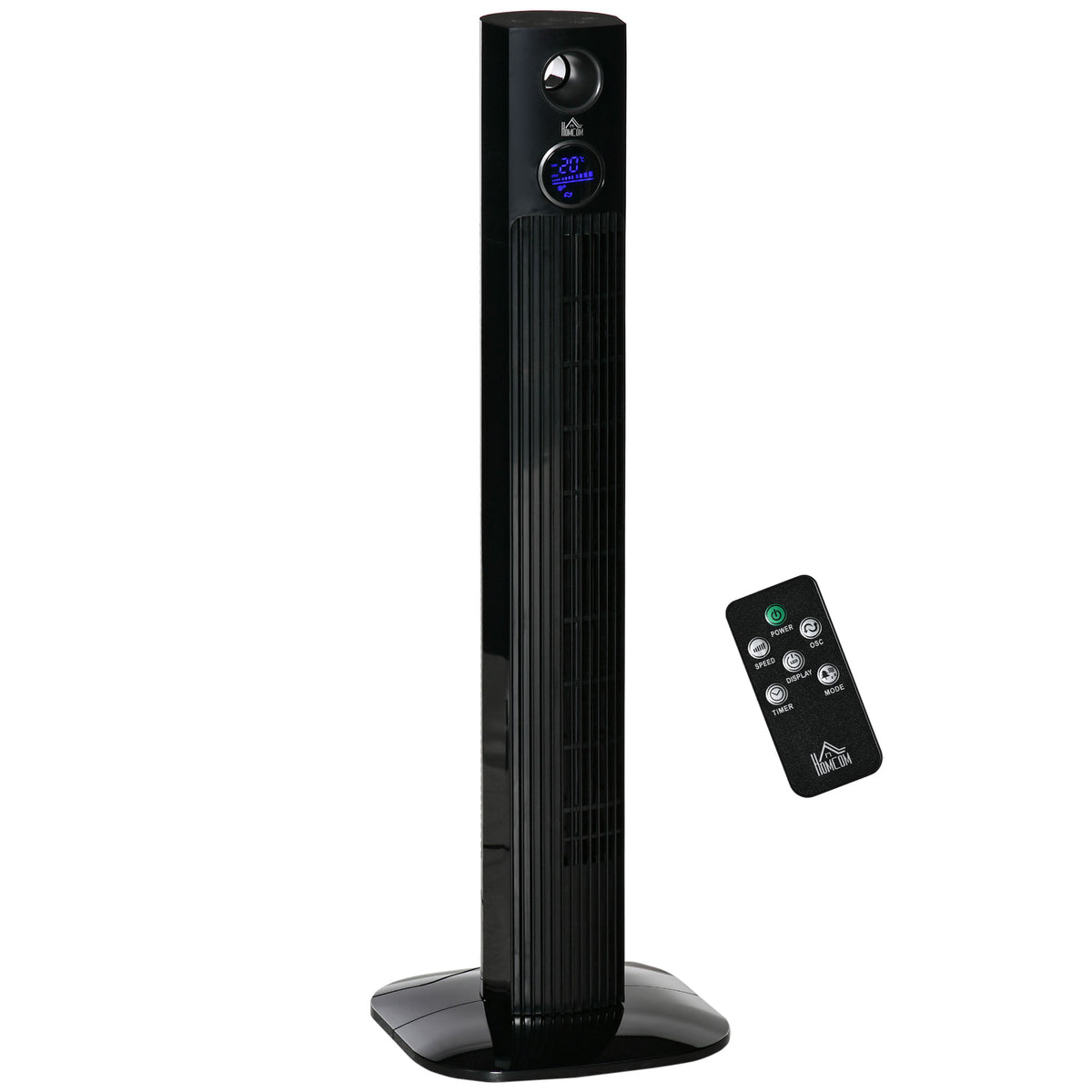 HOMCOM Turmventilator mit 70° Oszillation, 3 Modi und 3 Geschwindigkeiten, 12-Stunden Timer, 45 W, geeignet für Aromatherapie, Fernbedienung, schwarz