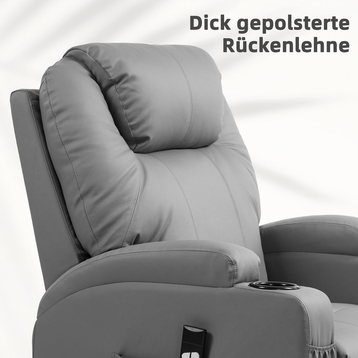 HOMCOM Elektrischer Relaxsessel mit Aufstehhilfe, Getränkehalter, 4 Taschen, 84x92x109 cm, Hellgrau