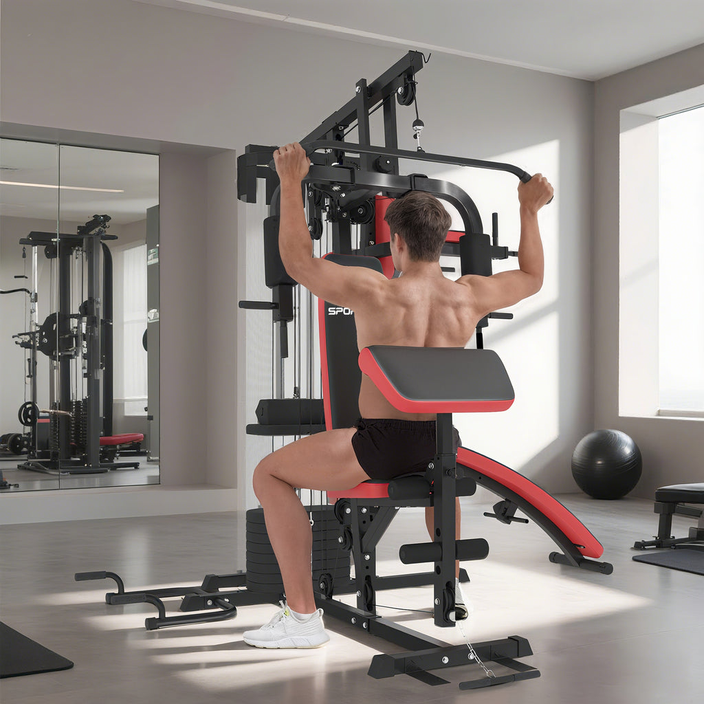 SPORTNOW Mehrzweck-Trainingsstation mit 65 kg Gewichtsblock, verstellbar, fürs Heimtraining, Stahl, Kunstleder