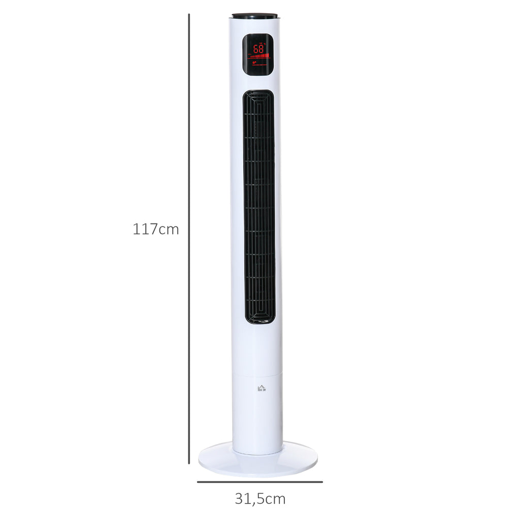 HOMCOM Säulenventilator 70° Oszillation 12h Timer LED-Sensorpanel 45W Fernbedienung 2 Steuerungsmöglichkeiten Weiß