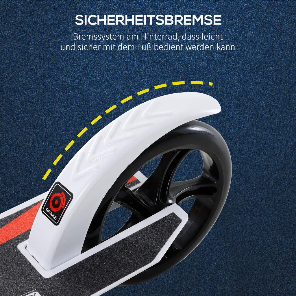 HOMCOM Kinderscooter, Kickscooter mit Stoßdämpfung, Tretroller, Klappbar und Höheverstellbar, ab 14 Jahren, Aluminium, Weiß, 92,5 x 37,5 x 82-97 cm