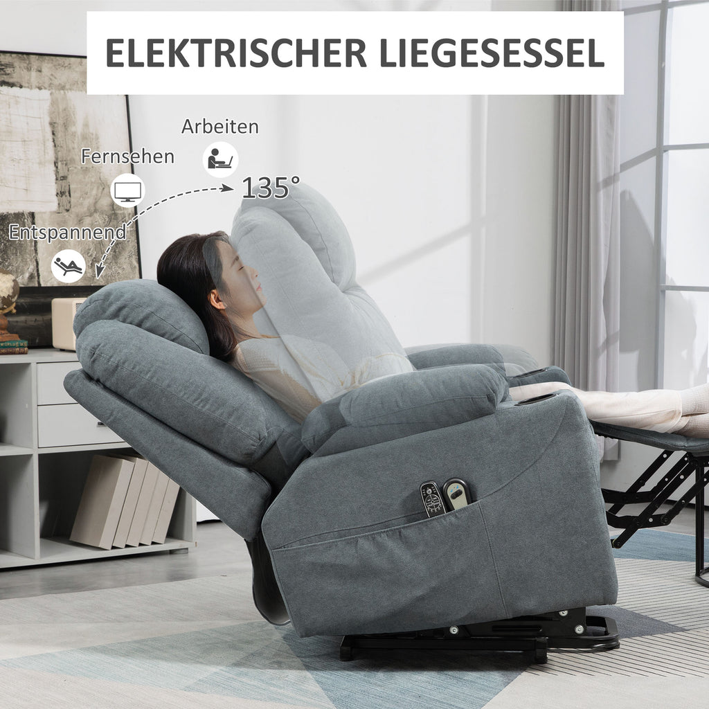 HOMCOM Massagesessel  Aufstehhilfe Seniorensessel, 8 Massagepunkte, Seitentaschen, Fernbedienung, 90L x 101B x 107 cm, Grau