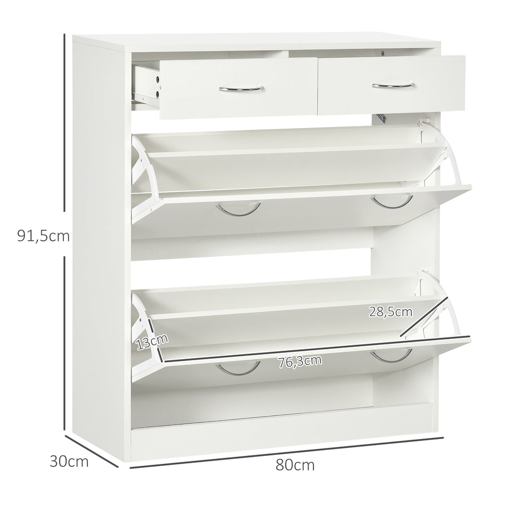 HOMCOM Schuhschrank 2 Schubladen und 2 klappbare Türen mit verstellbarem Regal 80 x 30 x 91,5 cm Alu-Griffe, natur
