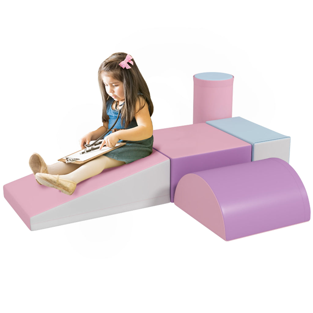 HOMCOM Softbausteine, 5er-Set Schaumstoff-Bausteine für Kinder im Alter von 1-3 Jahren, Kunstleder, Mehrfarbig