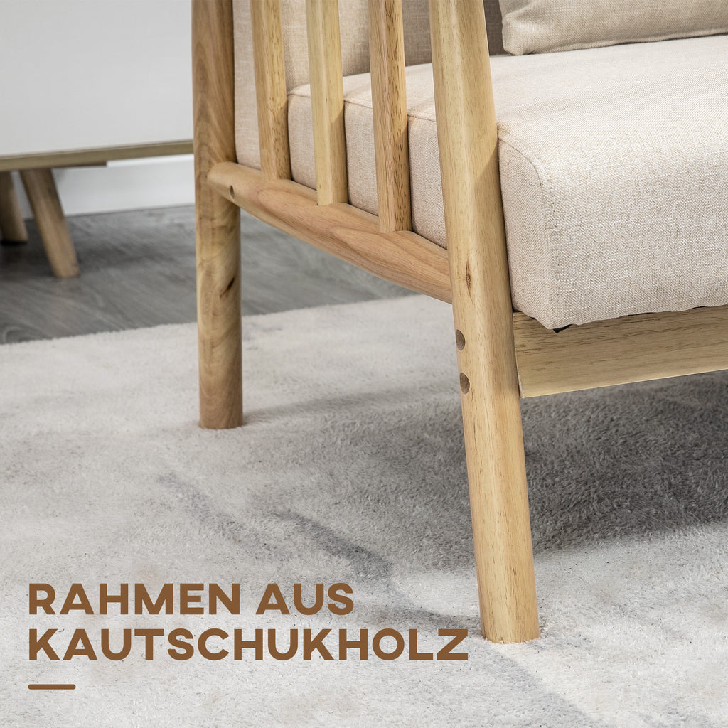 HOMCOM 2-Sitzer Sofa, Stoffbezug in Leinenoptik, kompakt, bis 200 kg, Holzrahmen, 123L x 69B x 74H cm, Beige