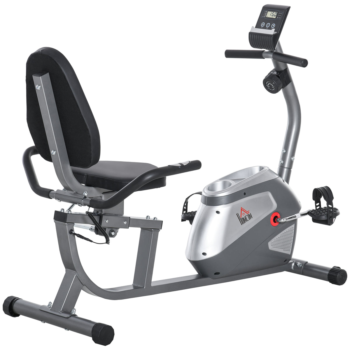 HOMCOM Liegeergometer mit LCD-Anzeige 8 stufig einstellbarem Magnetwiderstand Liegeheimtrainer mit Herzfrequenzsensoren, verstellbarer Rückenlehne, Nutzergewicht bis 110 kg für zu Hause Gym