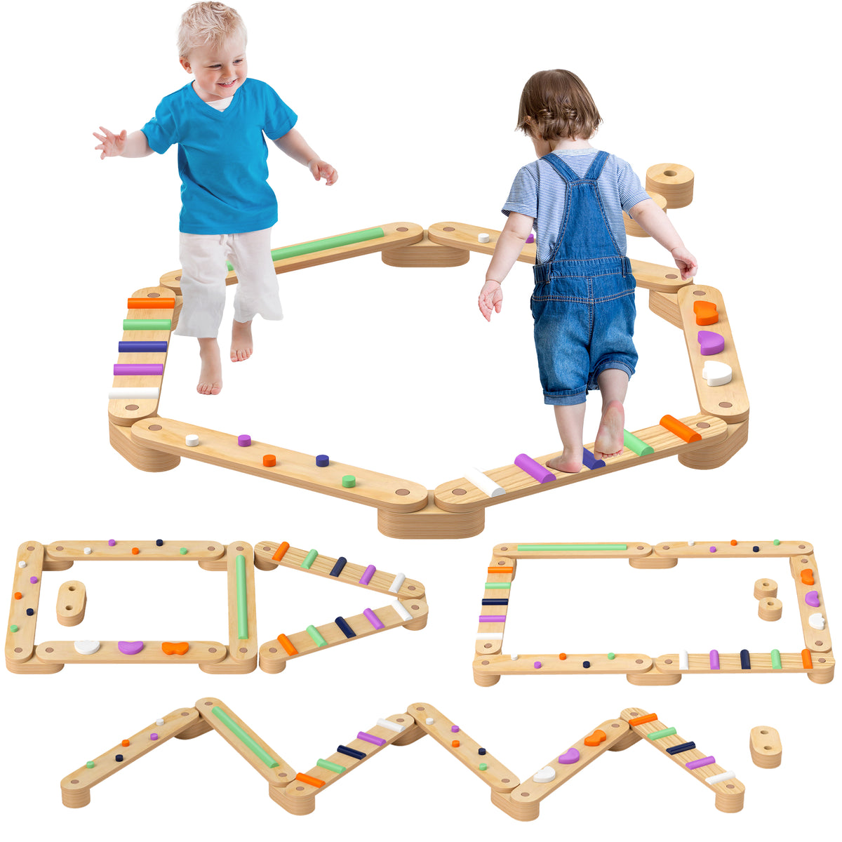 AIYAPLAY Balancebalken-Kinderset aus Holz, für Kinder von 3-8 Jahren, zweiseitige Balancebretter für spielerische Koordination