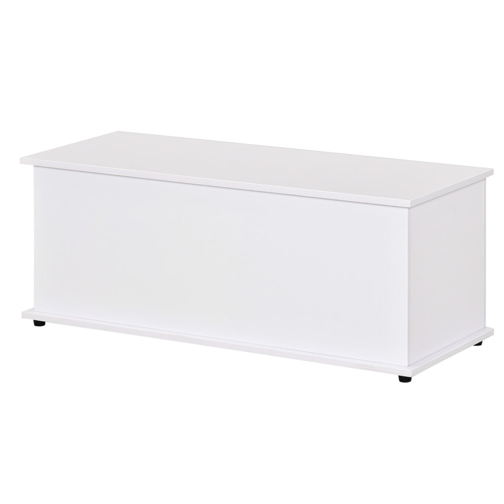 HOMCOM Truhe Aufbewahrungsbox Sitztruhe mit Stauraum Sicherheitsscharniere Holzkiste mit klappbarem Deckel für Wohnzimmer, Schlafzimmer, Spanplatte Weiß 100 x 40 x 40cm