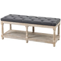 HOMCOM Sitzbank mit Stauraum, Vintage-Design, Knopfheftung, Kautschukbaumholz, 115x40x48cm, Grau