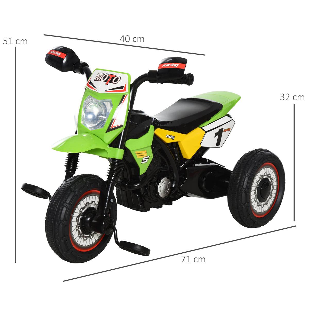 HOMCOM Kindertrike Motocross mit Musik- und Lichteffekten, Aufbewahrungsbox, Grün