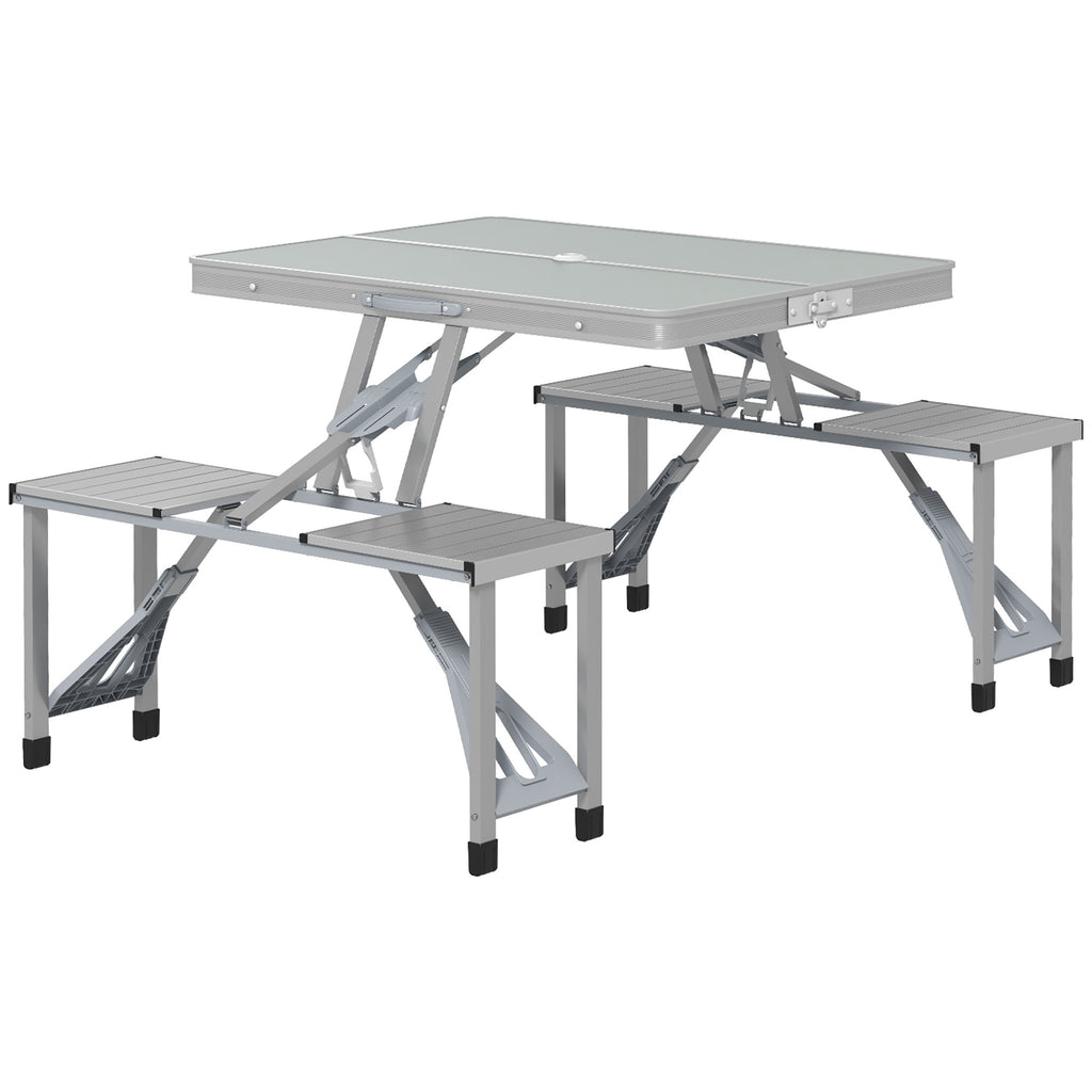 Outsunny Campingtisch Klapptisch mit 4 Stühle Klappbarer Gartentisch aus Aluminium 85,5 x 135cm Grau