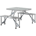 Outsunny Campingtisch Klapptisch mit 4 Stühle Klappbarer Gartentisch aus Aluminium 85,5 x 135cm Grau