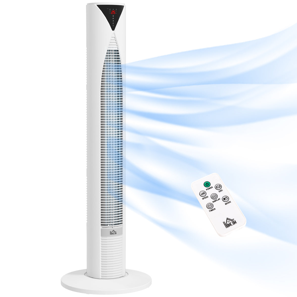 HOMCOM Turmventilator mit Fernbedienung, 12-Stunden-Timer, Schlafmodus, 3 Geschwindigkeiten, 31,5 x 31,5 x 96 cm Weiß