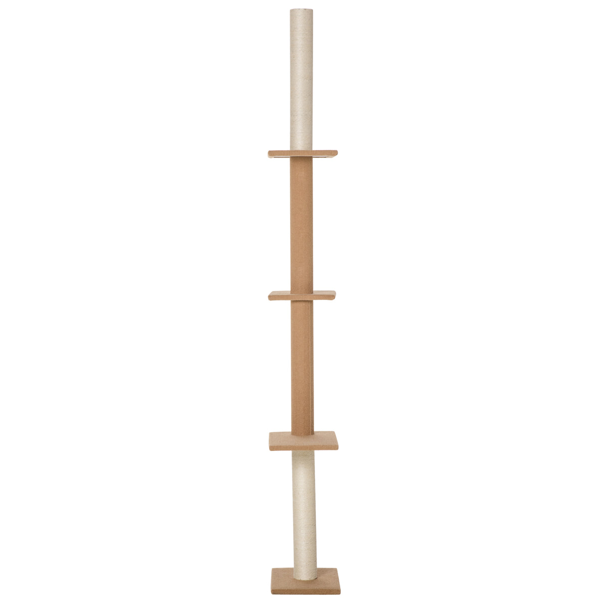 PawHut Kratzbaum Deckenhoch, 228-260 cm Höhenverstellbarer Katzenbaum Kletterbaum für Katzen mit 3 Ebenen, Katzenkratzbaum, Spielbaum vom Boden bis zur Decke Khaki
