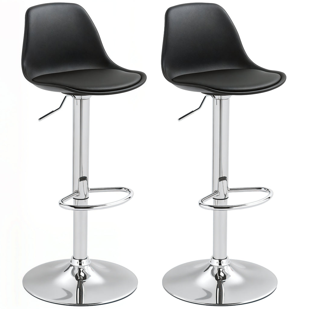 HOMCOM 2er-Set Barhocker, Barstühle, Drehstühle mit Lehne, höhenverstellbar, bis 120 kg belastbar, 42 x 38 x 82-104 cm, Schwarz