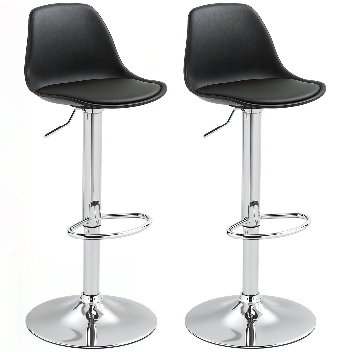HOMCOM 2er-Set Barhocker, Barstühle, Drehstühle mit Lehne, höhenverstellbar, bis 120 kg belastbar, 42 x 38 x 82-104 cm, Schwarz