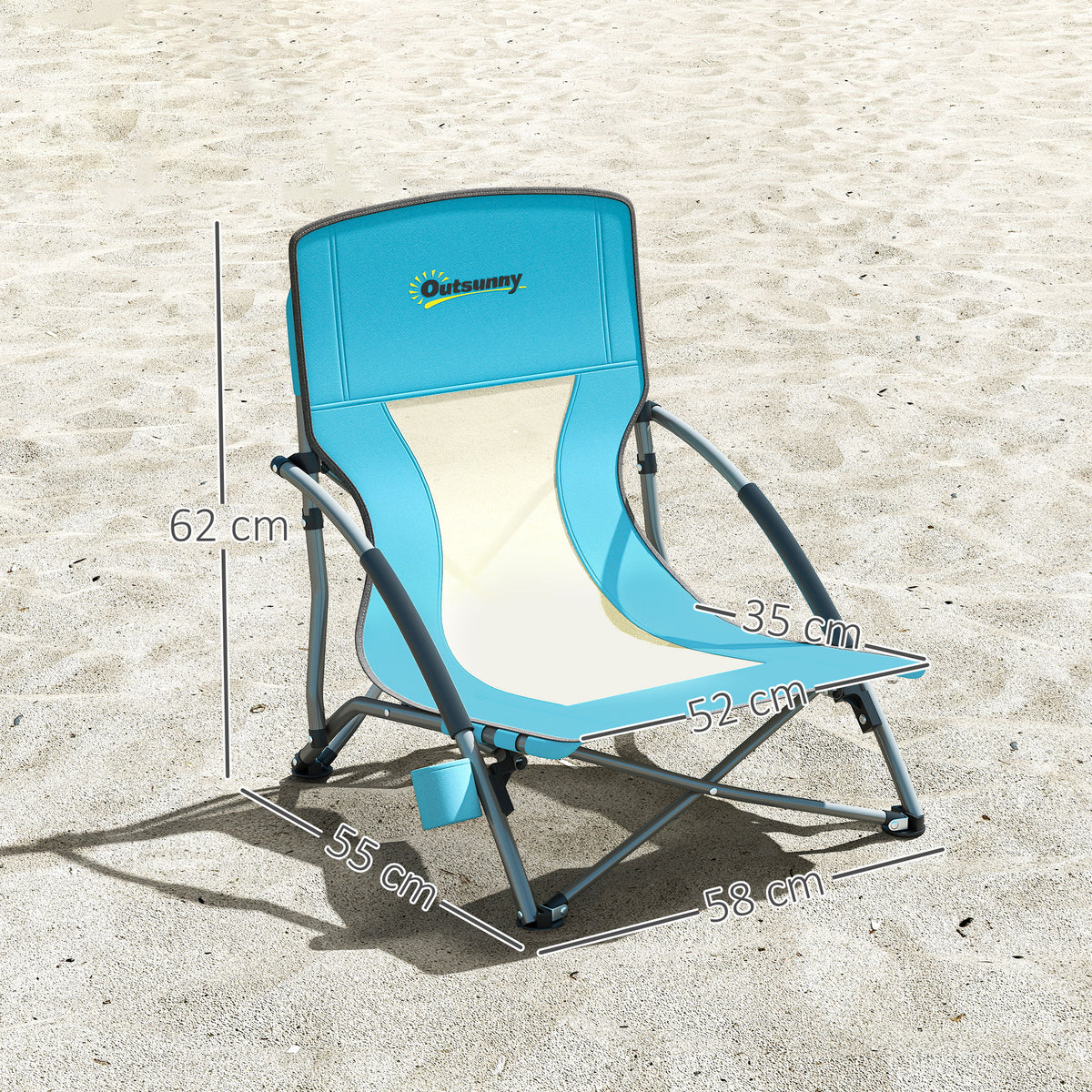Outsunny Klappbarer Strandstuhl Campingstuhl leicht Tragetasche Getränkehalter 58 x 55 x 62 cm Blau