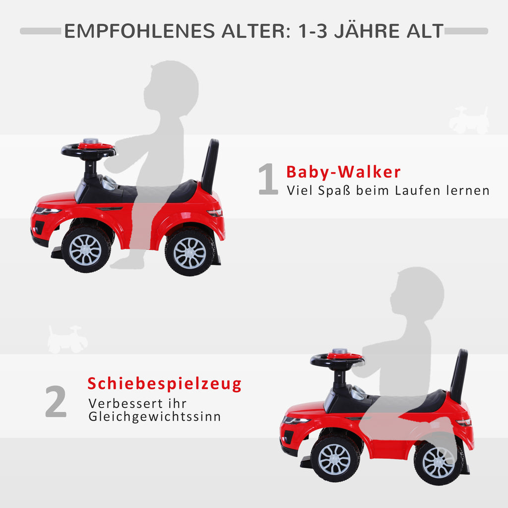 HOMCOM Kinderfahrzeug Lauflernhilfe mit Hupe Stauraum Rutschauto PP Rot 62 x 28 x 41,5 cm
