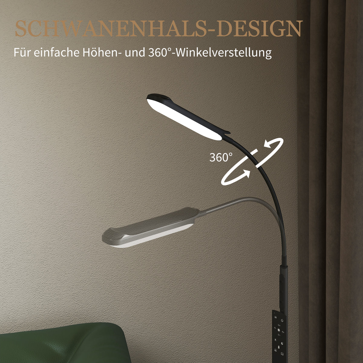 HOMCOM LED-Stehlampe, 5 Modi, Speicherfunktion, verstellbare Helligkeit, Stahl, Schwarz