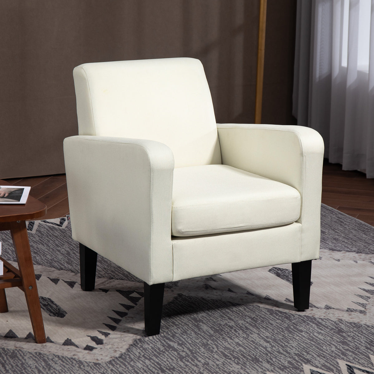 HOMCOM Einzelsessel, Relaxsessel, Polstersessel mit Holzfüßen, Stoff in Leinenoptik, 66 x 72 x 74 cm, Cremeweiß