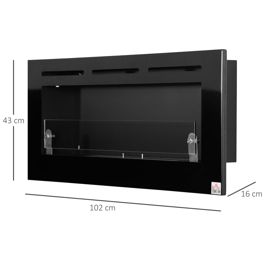 HOMCOM Bioethanol-Wandkamin zum Einbau, Brenner 2,8 L, ca. 3,5 Std. Brenndauer, Maße 102L x 16B x 43H cm, Fläche 25-30 m², Metall