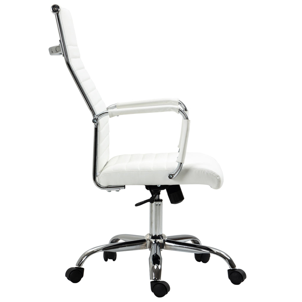 Vinsetto Bürostuhl ergonomischer Schreibtischstuhl mit Wippfunktion Chefsessel höhenverstellbarer Drehstuhl gepolstert Kunstleder Schaumstoff Weiß 54 x 62 x 104-114 cm