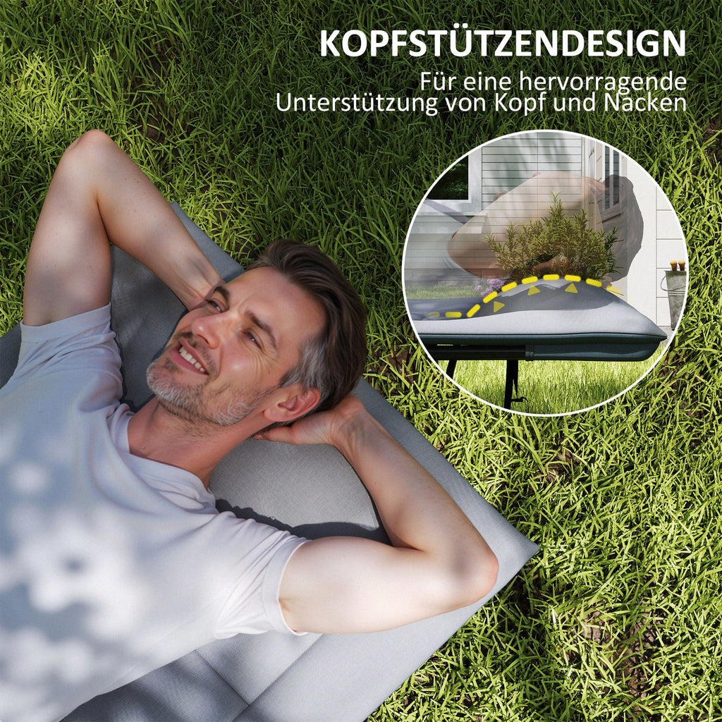 Outsunny Feldbett faltbar Campingbett mit Matratze Kopfkissen Seitentasche 187 x 67 x 37 cm Gästebett bis 150 kg Grau