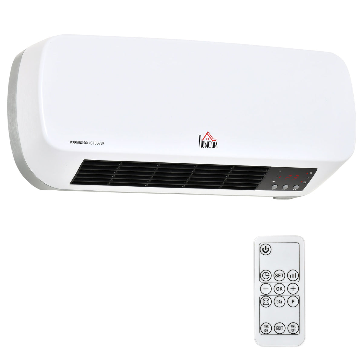 HOMCOM Wandheizlüfter 2000 W - Keramik-PTC-Heizung - 3 Leistungsstufen - Fernbedienung inklusive Weiß Schwarz