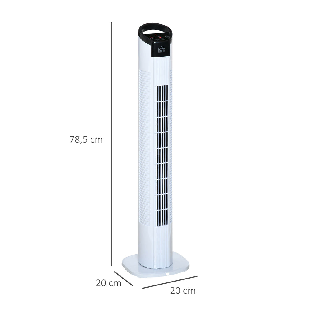 HOMCOM Turmventilator mit Fernsteuerung 70° Oszillierender Standventilator 78,5cm Säulenventilator 50 W 3 Modi & 3 Geschwindigkeiten Schwarz+Weiß