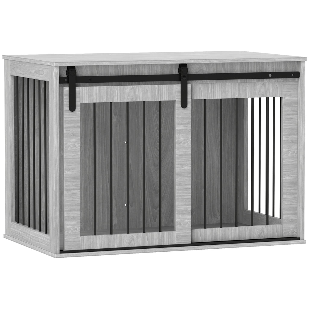 PawHut Hundebox mit Schiebetür, Belüftung, Spanplatte und Stahl, 98 x 58 x 61 cm, Grau