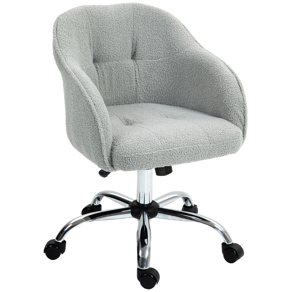 HOMCOM Homeoffice Stuhl, Ergonomisch Schreibtischstuhl mit Wippfunktion, Teddysamtoptik 56 x 61 x 86 cm Grau