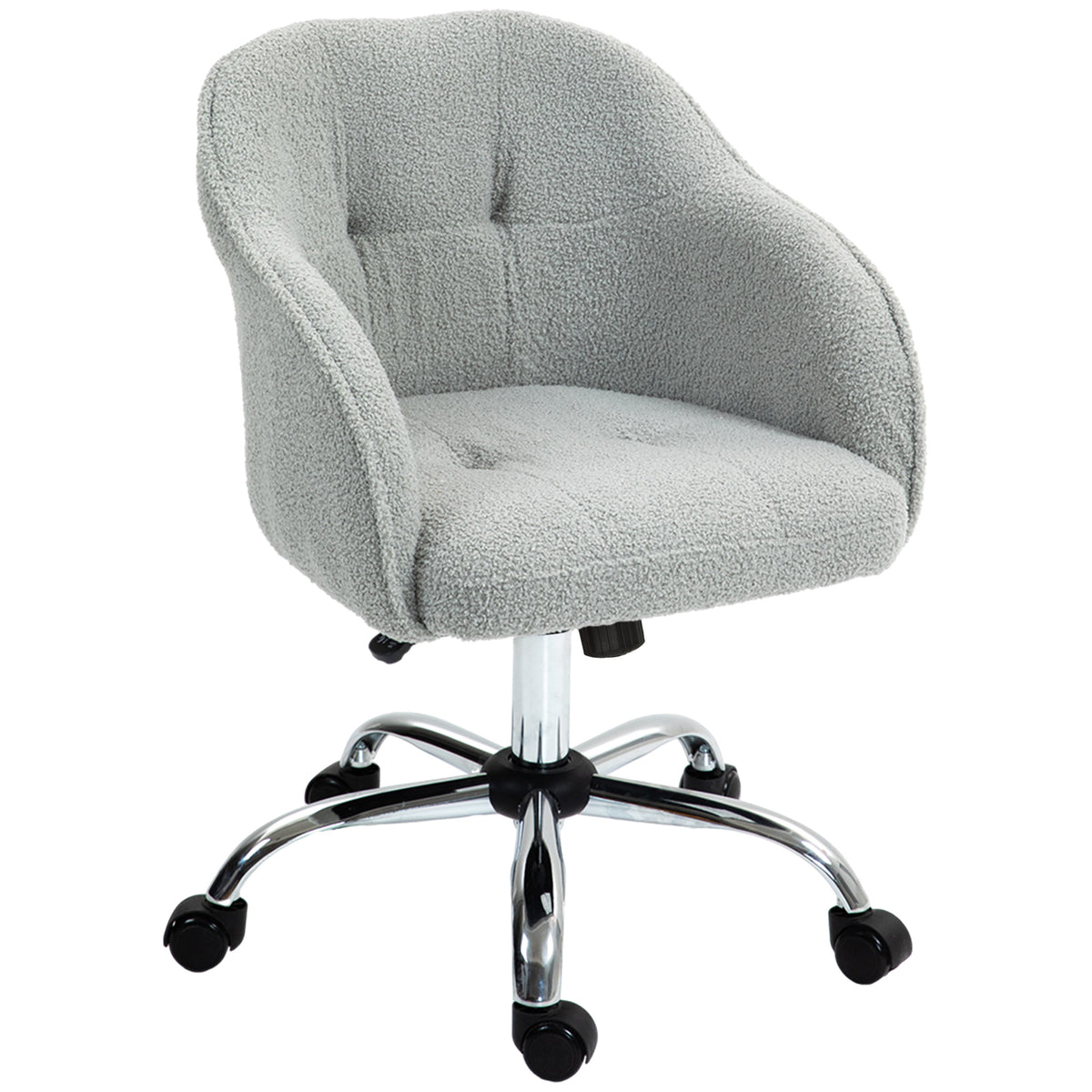 HOMCOM Homeoffice Stuhl, Ergonomisch Schreibtischstuhl mit Wippfunktion, Teddysamtoptik 56 x 61 x 86 cm Grau