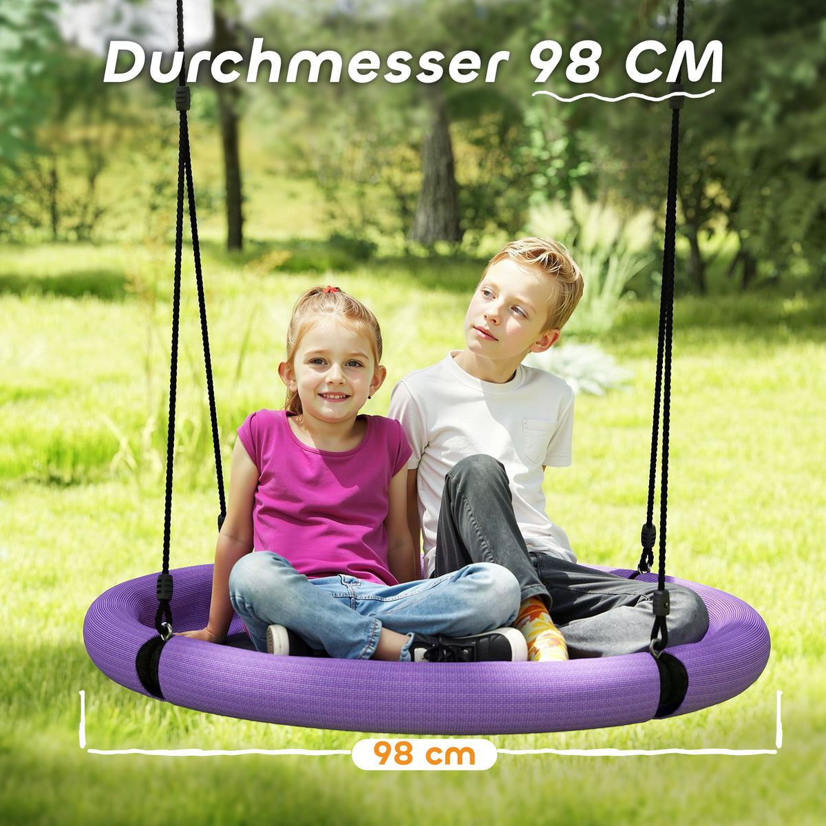 AIYAPLAY Nestschaukel, Runde Gartenschaukel, 150 kg belastbar, höhenverstellbar, Lila