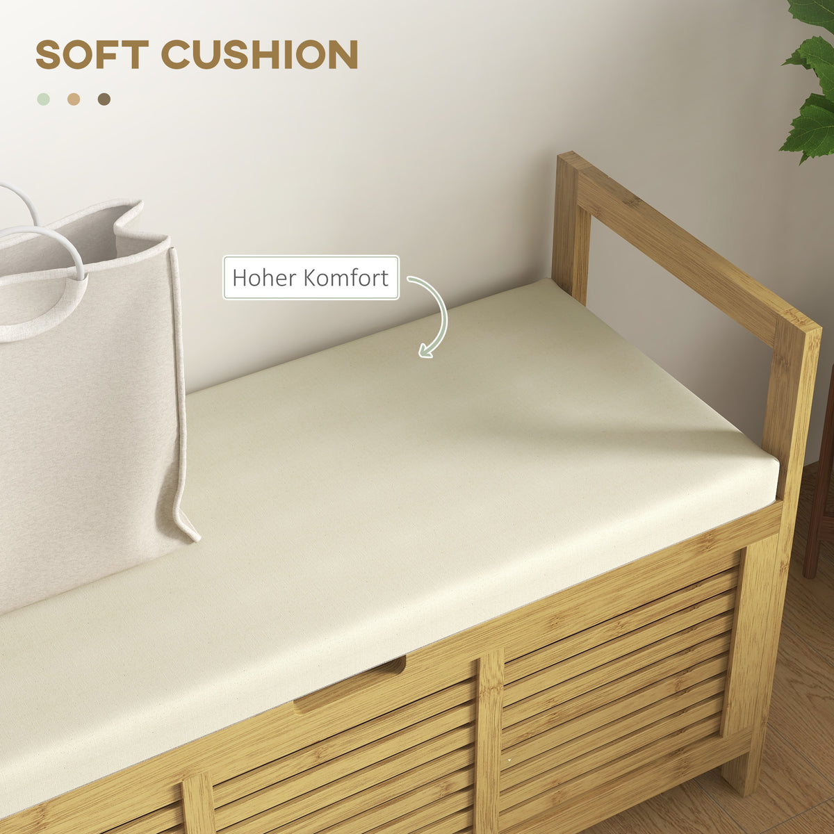 HOMCOM Schuhablage mit Stauraum, Schuhbank, weiche Sitzfläche, Bambus, 100x40x60 cm