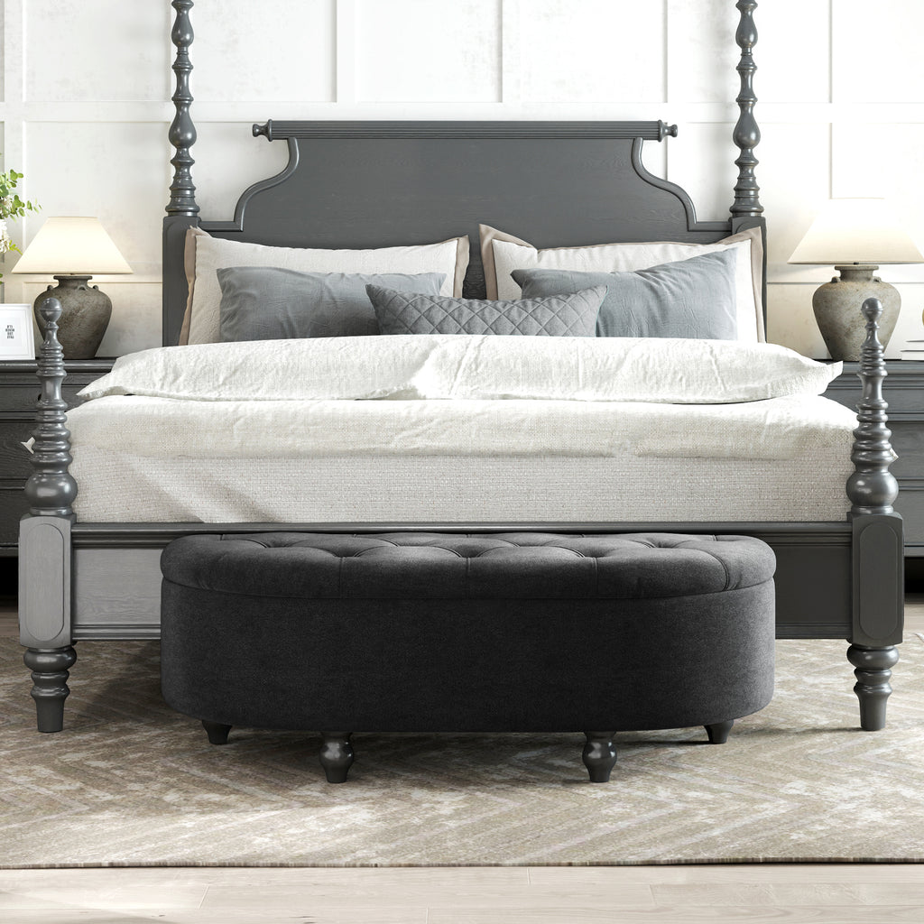 HOMCOM Hocker mit Stauraum, Sitztruhe, gepolstert, soft-close Deckel, Samtoptik, 120 x 46 x 42 cm, Dunkelgrau