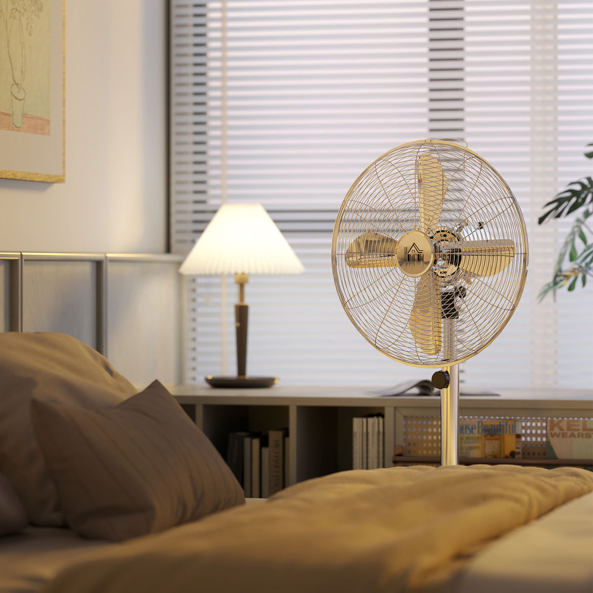 HOMCOM 120 cm Standventilator, Ventilator, Höhenverstellbarer Lüfter, 3 Geschwindigkeitsstufen, Verstellbarer Neigungswinkel, Stahl, Silber