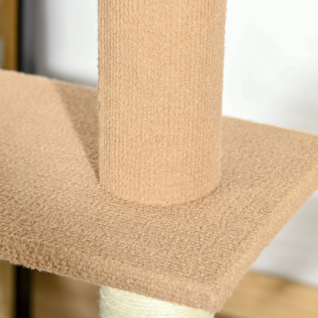 PawHut Kratzbaum Deckenhoch, 228-260 cm Höhenverstellbarer Katzenbaum Kletterbaum für Katzen mit 3 Ebenen, Katzenkratzbaum, Spielbaum vom Boden bis zur Decke Khaki