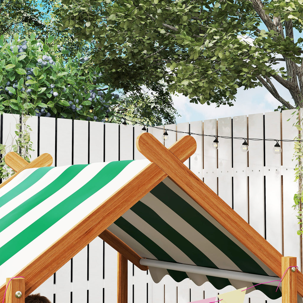Outsunny Sandkasten mit Sonnenschutz, Spielhaus-Design, mit Spielzeug-Set, behandeltes Massivholz, 124 x 116 x 146 cm, Grün