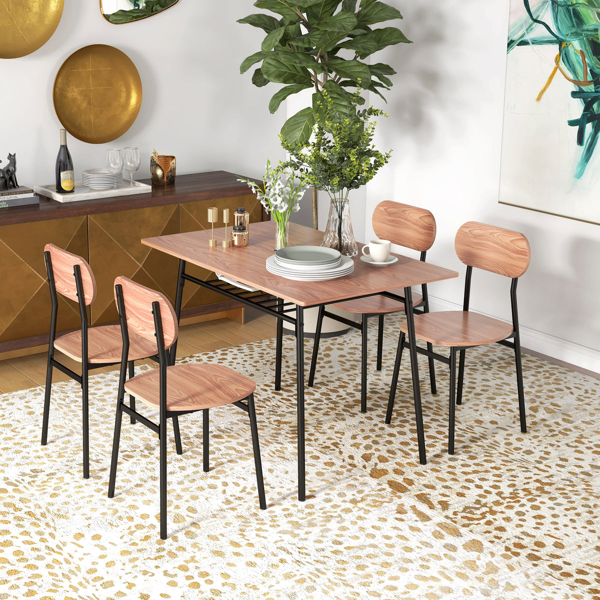 HOMCOM Essgruppe Tisch mit Stühlen Esszimmertisch, Industriedesign, 110 cm x 70 cm x 75 cm, Braun