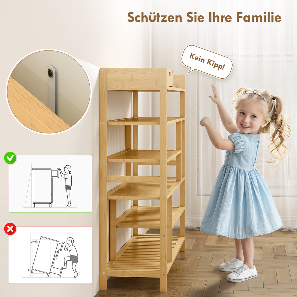 HOMCOM Schuhregal, Schuhständer mit 6 Ebenen, Schublade aus Bambus, für max. 18 Paar Schuhe, Schuhablage für Eingang, Schlafzimmer, 101 x 30 x 100 cm, Natur