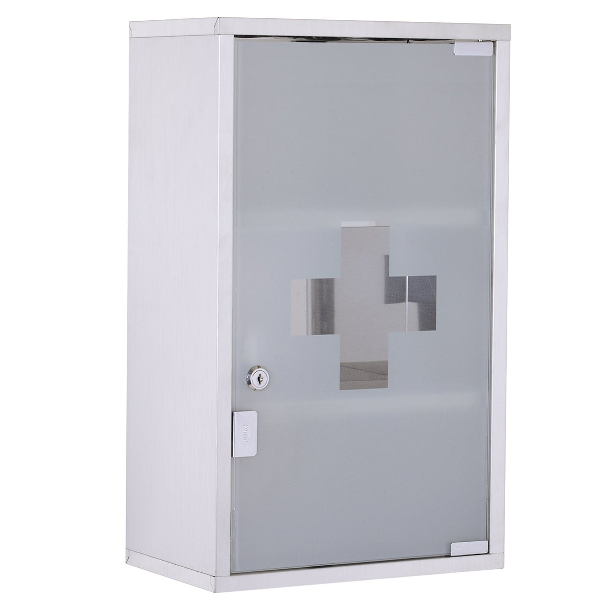 HOMCOM Medizinschrank Arzneischrank aus Edelstahl, Abschließbar Medikamentenschrank mit 3 Fächern, Glastür Apothekerschrank zur Medikamenten-Aufbewahrung, 30 x 18 x 50 cm
