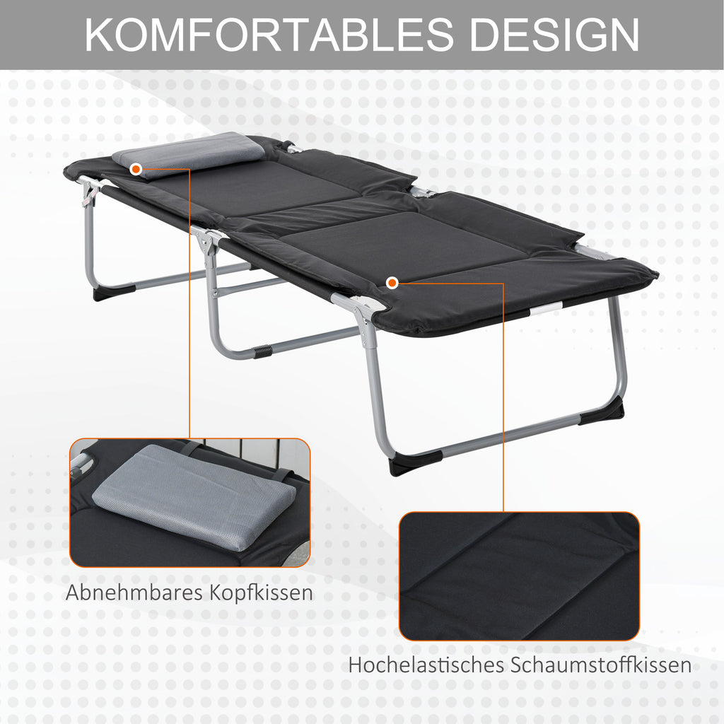 Outsunny Campingbett Feldbett Klappbett mit Kissen Campingliege für Outdoor Camping Reisen  183 x 66 x 33 cm