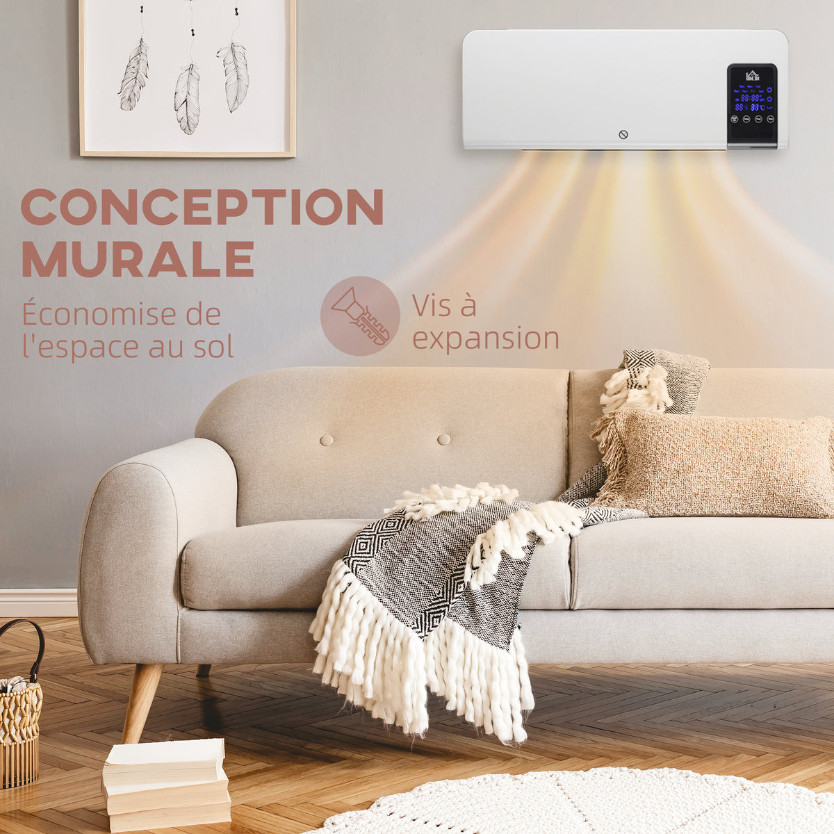 HOMCOM Wandheizlüfter elektrische Keramik-Heizung PTC - 1000 W / 2000 W mit Schwenkung Timer Fernbedienung weiß